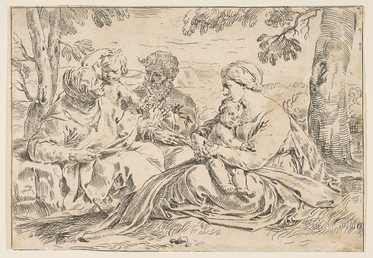 Aziz Elizabeth ve Vaftizci Yahya ile Kutsal Aile, tersten kopyalayın..., ca.1639 veya sonrası. by Unbekannt