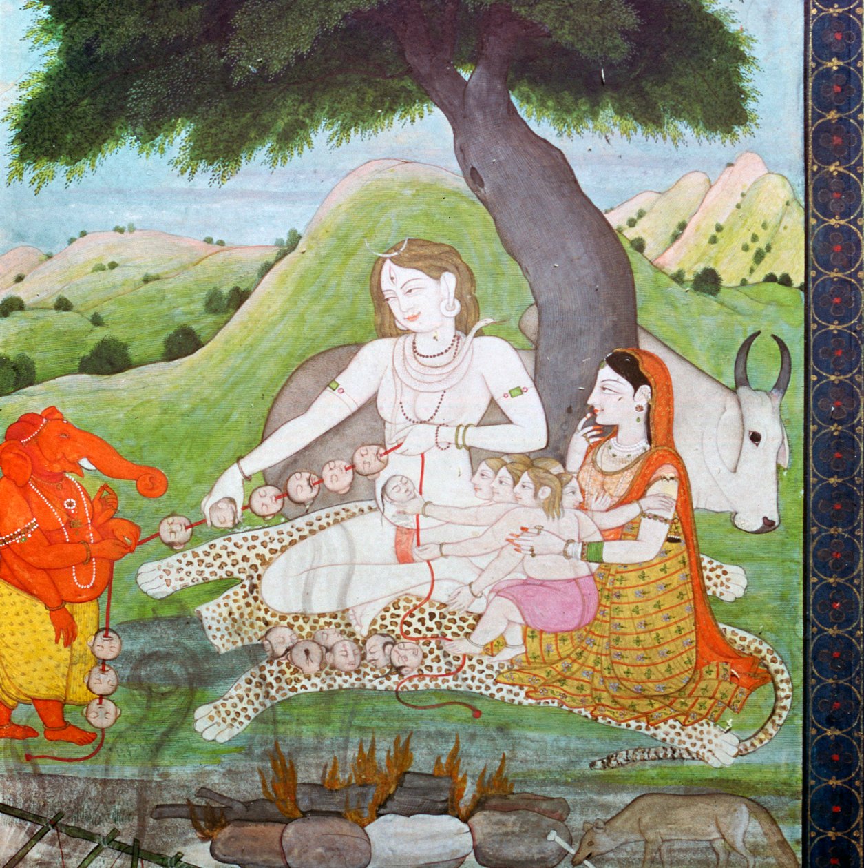 Yanan Topraktaki kutsal aile, Shiva, Parvati ve Ganesh