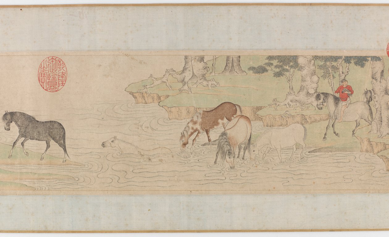 Nehri Geçen Atlar ve Damatlar, Yuan veya erken Ming hanedanı, 14. yüzyıl. by Unbekannt