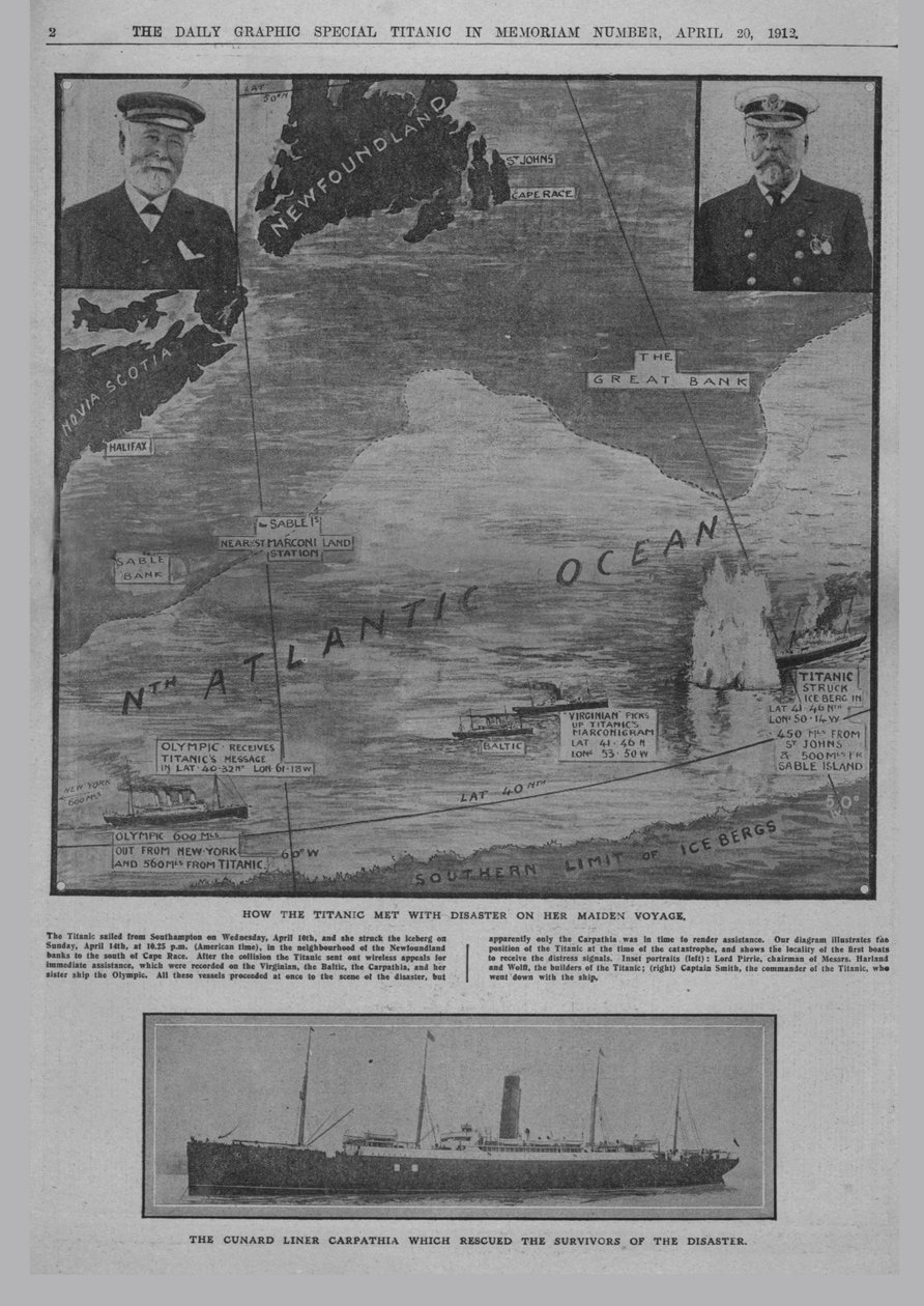 Titanik felaketle nasıl karşılaştı... ve Cunard gemisi Carpathia..., 20 Nisan 1912. by Unbekannt
