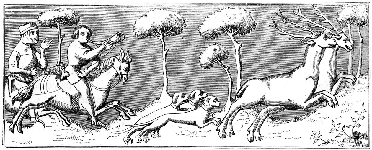Köpeklerle geyik avı, 14. yüzyıl 1849 by Unbekannt