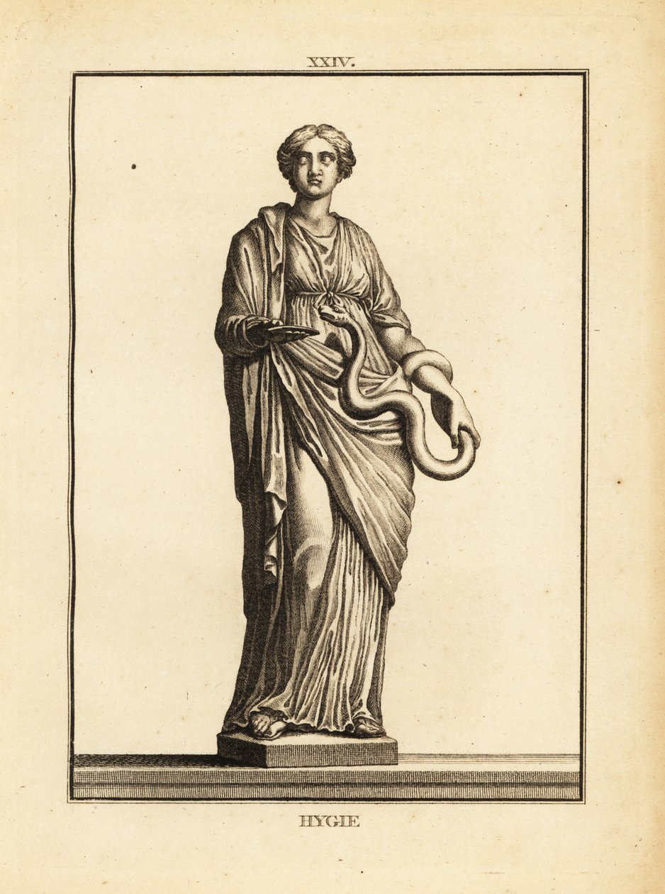 Hygieia, Yunan ve Roma sağlık ve temizlik tanrıçası, tıp tanrısı Asklepios