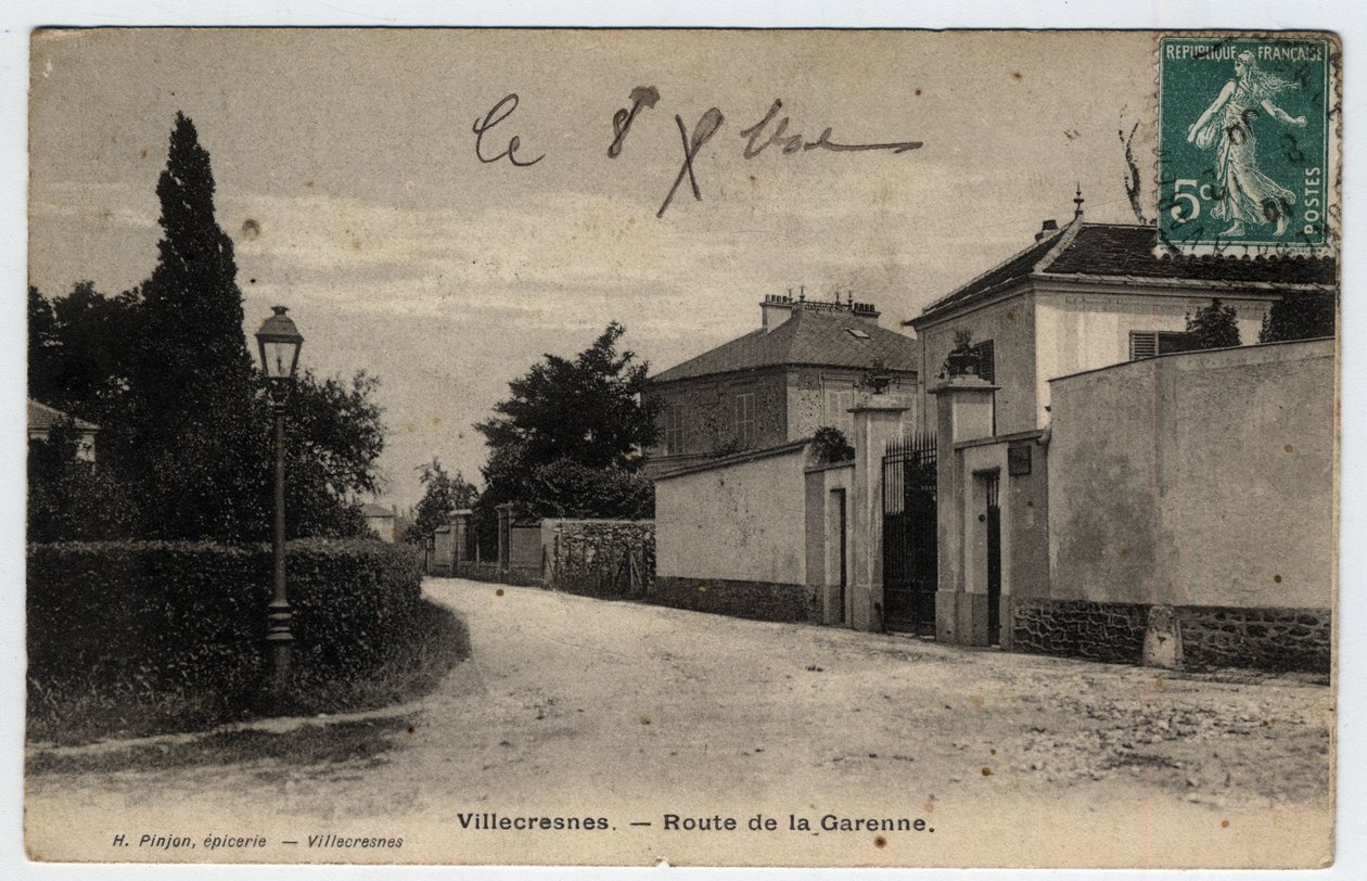 Ile de France, Val de Marne (94), Villecresnes: route de la Garenne - 1909 tarihli kartpostal by Unbekannt