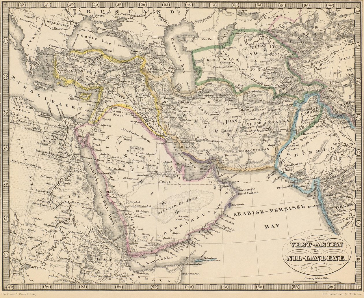 Yazarı bilinmeyen ve Chr. Steen & Søn tarafından yayınlanan Atlas of All Parts of the Earth (Dünyanın Tüm Parçaları Atlası) kitabından alınan çizim (Kopenhag, 1857) by Unbekannt