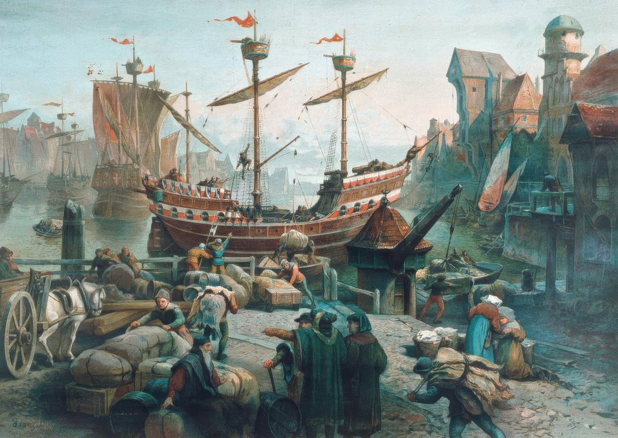 Bir Hansa şehrinin limanında by Unbekannt