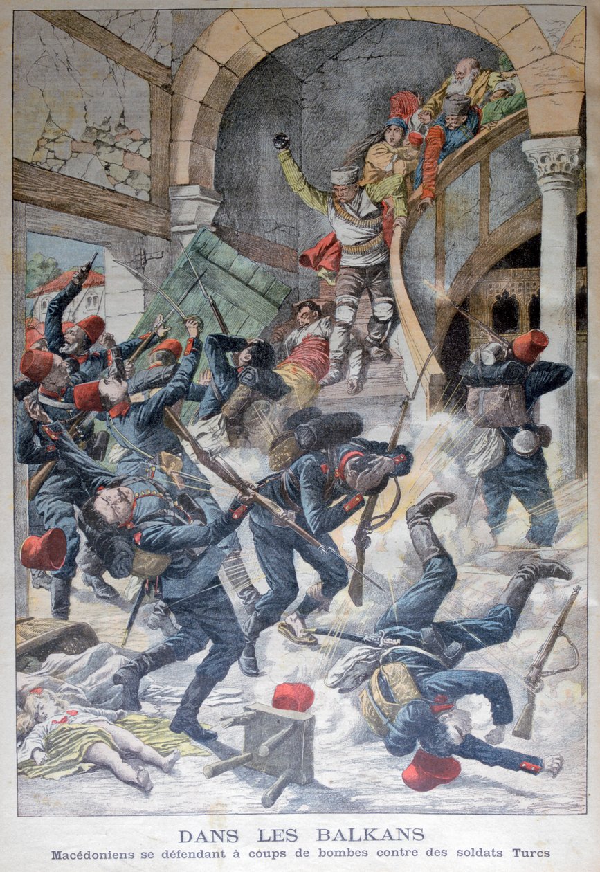 Balkanlarda: Türk Askerlerine karşı kendilerini bombalarla savunan Makedonlar, 1903 by Unbekannt