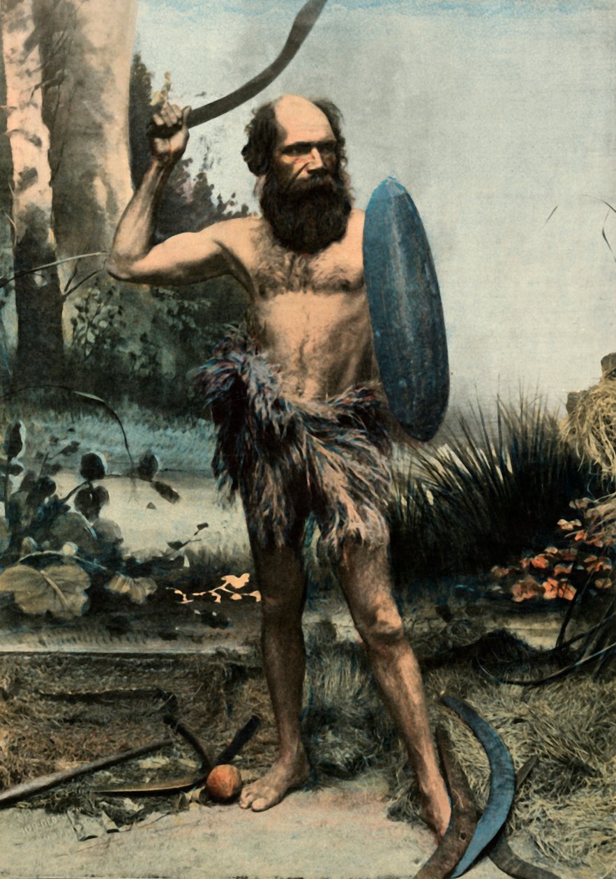 Indigene Australien Arme Du Boomerang, Bir Boomerang ile silahlanmış Aborijin, 1900. by Unbekannt