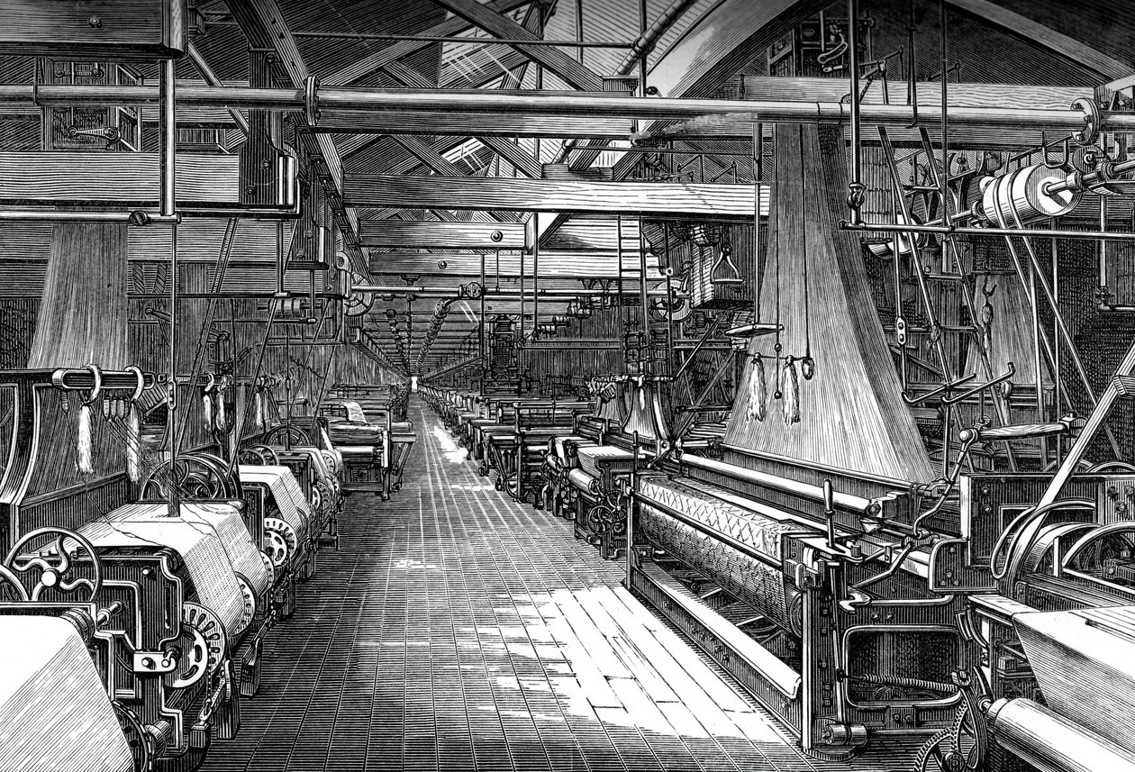 Dokuma kulübesinin içi, St Leonards fabrikası, Dunfermline, c1880 by Unbekannt