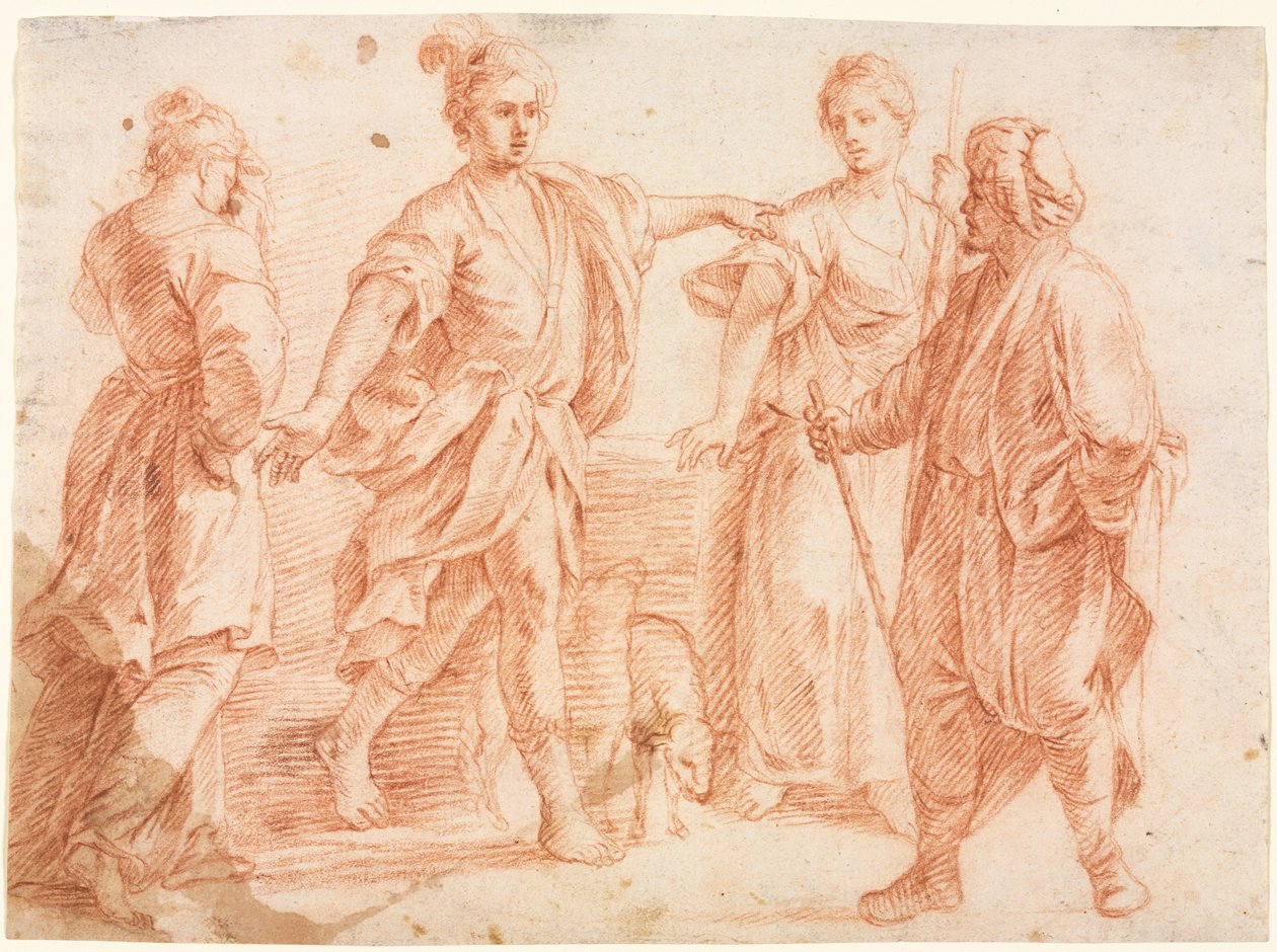 Jacob ve Laban, Rachel ve Leah recto ile, 1600