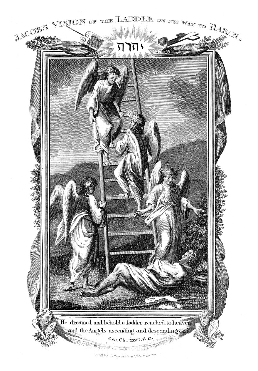 Jacobs, cennete giden merdivenden inip çıkan meleklerin rüyasını görüyor, c1808 by Unbekannt