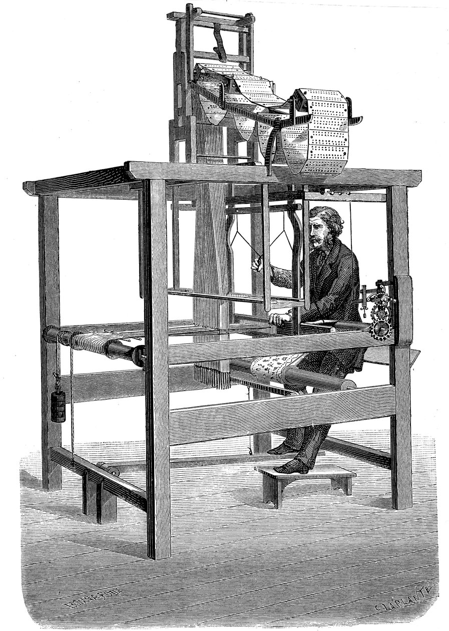 Desenin dokunduğu delikli kartların yağmalandığı jakarlı dokuma tezgahı, 1876 by Unbekannt