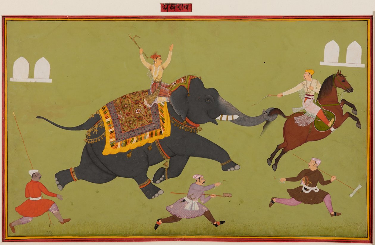 Jai Singhs fili Pakhrao, çılgına döndü ve bir atı kuyruğundan yakaladı, c. 1680. by Unbekannt