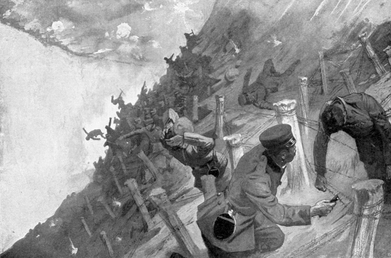 Japon birlikleri Rus dikenli tellerini geçerken katledildi, Rus-Japon Savaşı, 1904-5 by Unbekannt