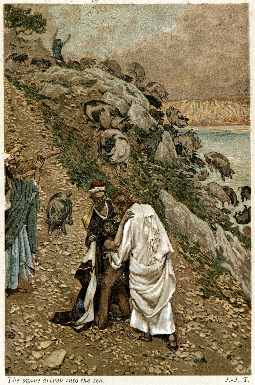 İsa diz çökmüş bir adamdan şeytanları çıkarıyor, c1890 by Unbekannt