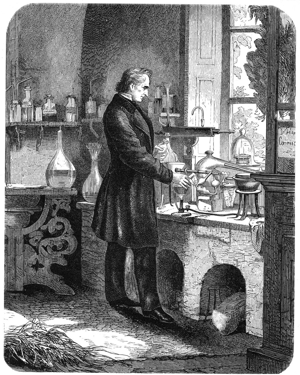 Justus von Liebig, Alman kimyager, laboratuvarında iş başında, 19. yüzyılın ortalarında 1885 by Unbekannt
