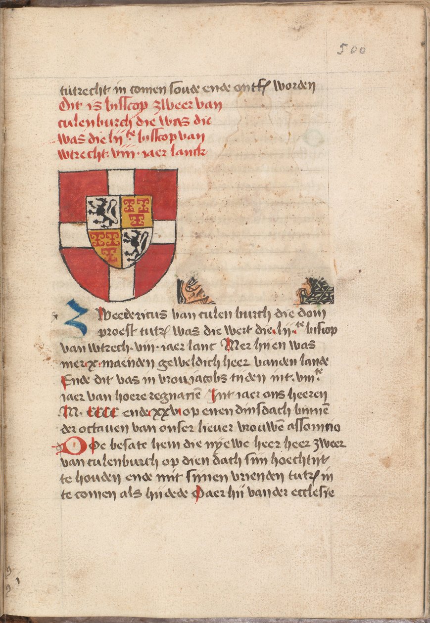 Kattendijkekroniek - Die cronicke van Hollant, van Zeelant ende van Vrieslant ende van stichte van Uutrecht ende van veel landen die men hierna nomen sal - KB KW 1900 A 008, folium 500r by Unbekannt