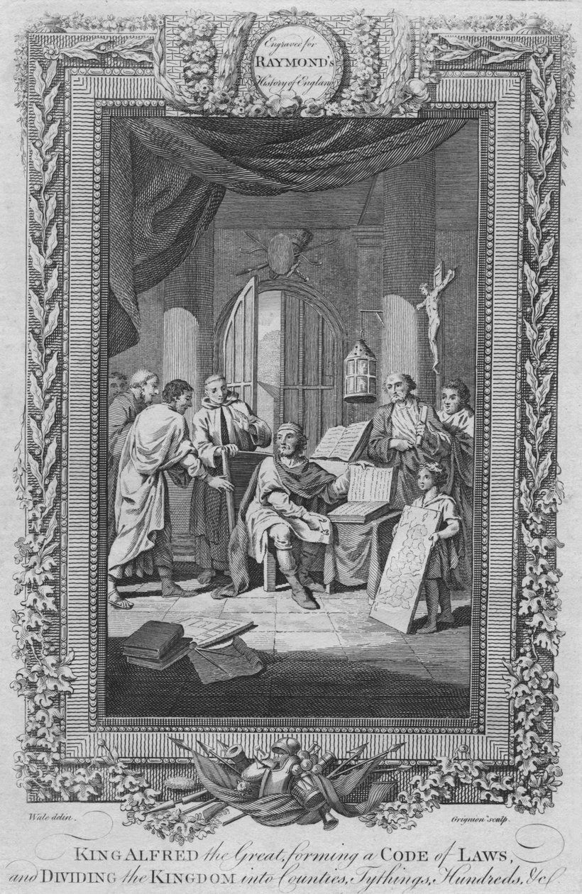 Kral Büyük Alfred, Kanunlar Yasasını Oluşturuyor ve Krallığı Eyaletlere Bölüyor, c1787 by Unbekannt