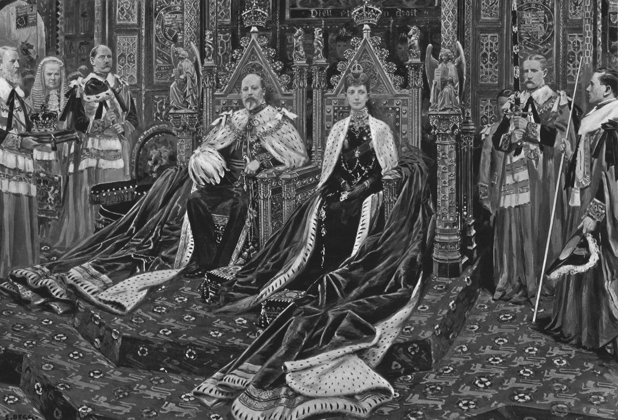Kral Edward VII. Ve Kraliçe Alexandra, Majestelerinin Birinci Parlamentosunun Açılışında, 1901. by Unbekannt