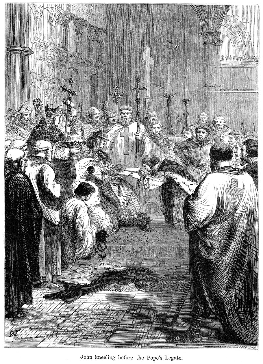 Kral John 1167-1216, Papa elçisinin önünde diz çöküyor, 1213 by Unbekannt