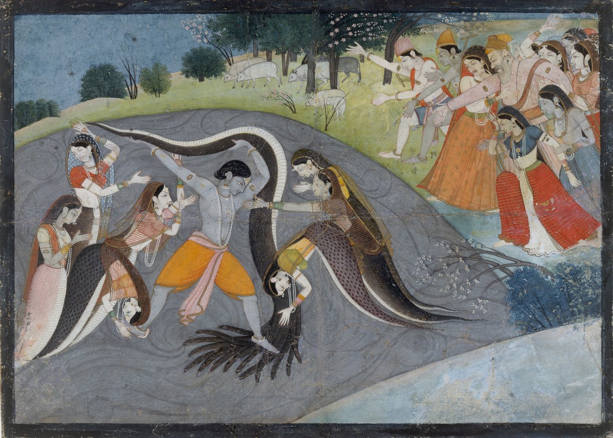 Krishna Subadung Kalia, Yılan Şeytan: Bir Bhagavata Purana Serisinden Folyo, yaklaşık. 1785. by Unbekannt