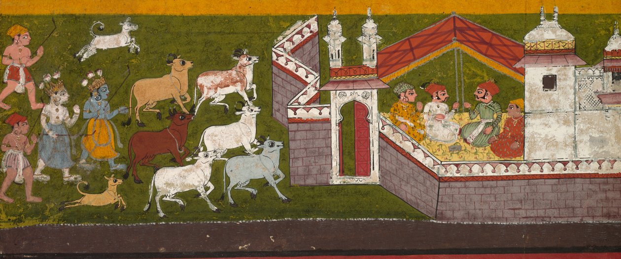 Krishna ve Balarama Mathura'ya Yaklaşıyor, c. 1740-1750. by Unbekannt