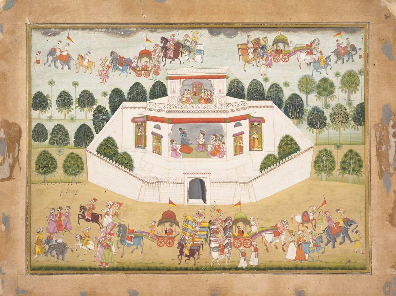 Duvarlı Saray İçinde Krishna ve Balarama: Dağınık Bir Bhagavata Purana