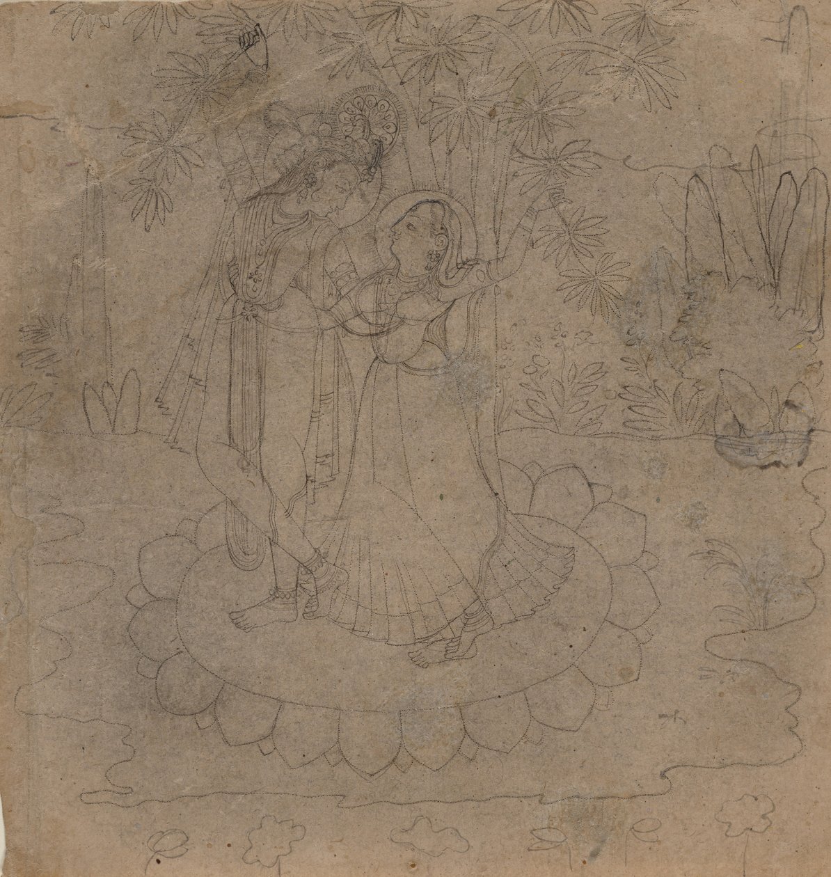 Krishna ve Radha, 19. yüzyılın sonlarında ve 20. yüzyılın başlarında bir Lotus üzerinde Duruyor. by Unbekannt