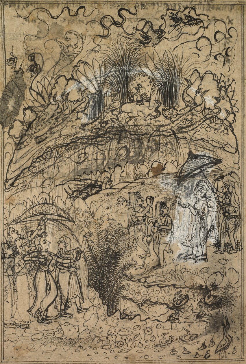 Govardhan Dağı Altında Krishna ve Radha, c. 1720. by Unbekannt