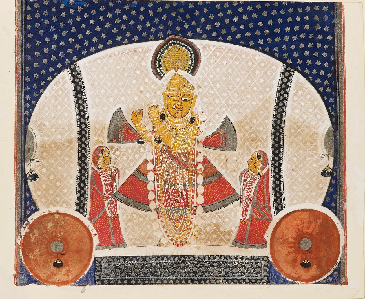 Krishna, 20. yüzyılın başlarında flüt çalan Shrinathji rolünde by Unbekannt