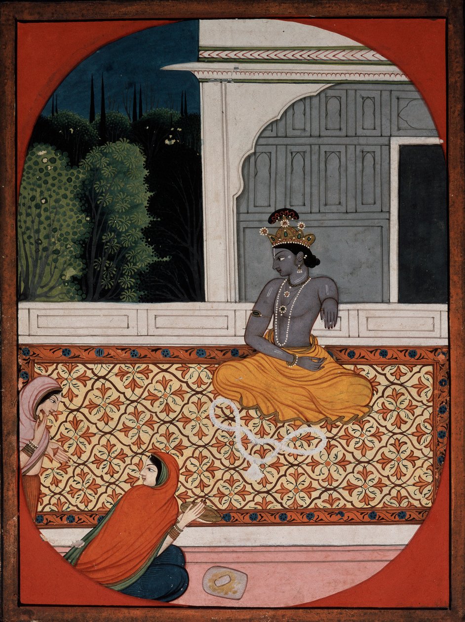 Krishna çelenkini atar, c1800 by Unbekannt