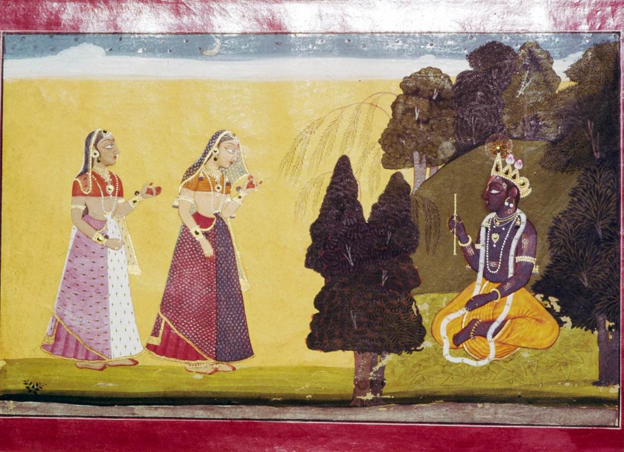flüt ile Krishna, iki bayan tarafından yaklaştı by Unbekannt