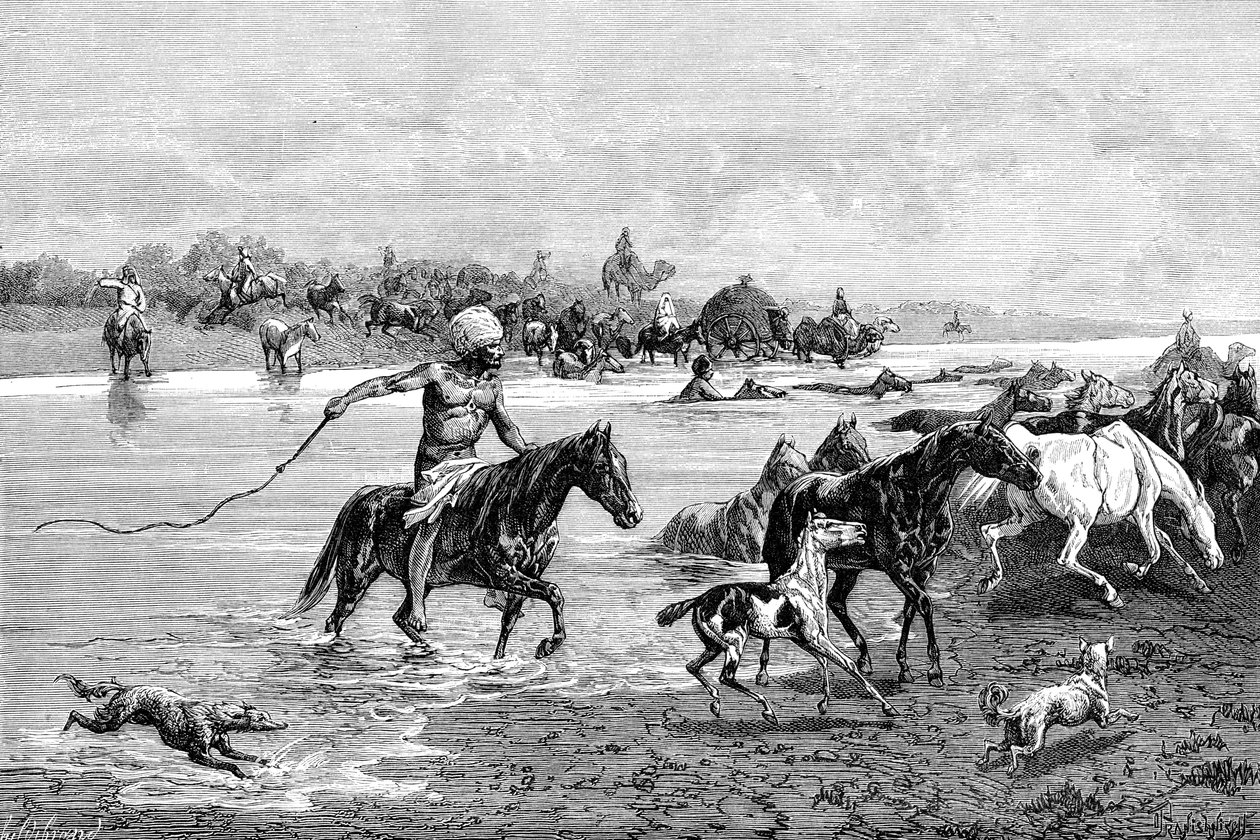 Bir nehri geçen Kırgız, Kırgızistan, 1895 by Unbekannt