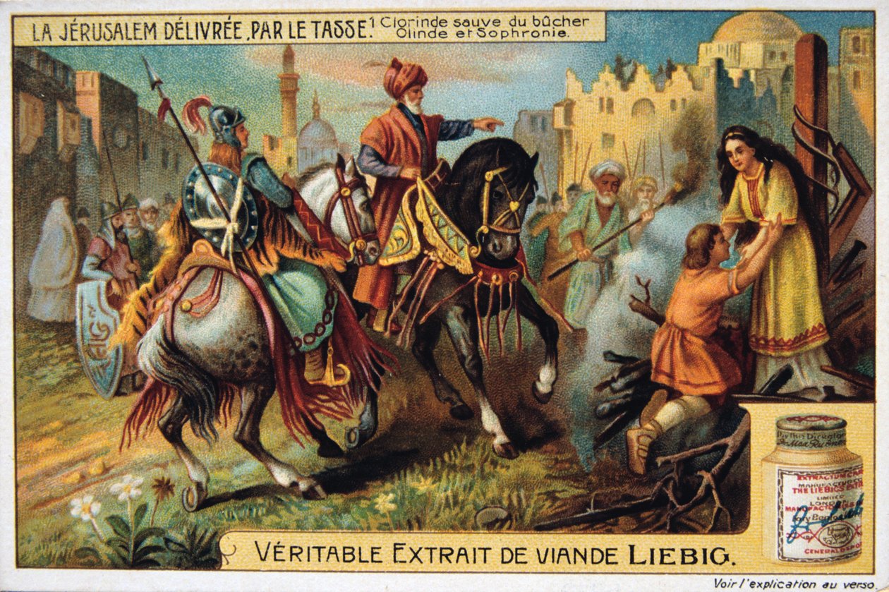 La Jerusalem teslimi par le Tasse, Clorinde yanmaktan kurtardı. 19. yüzyıl by Unbekannt