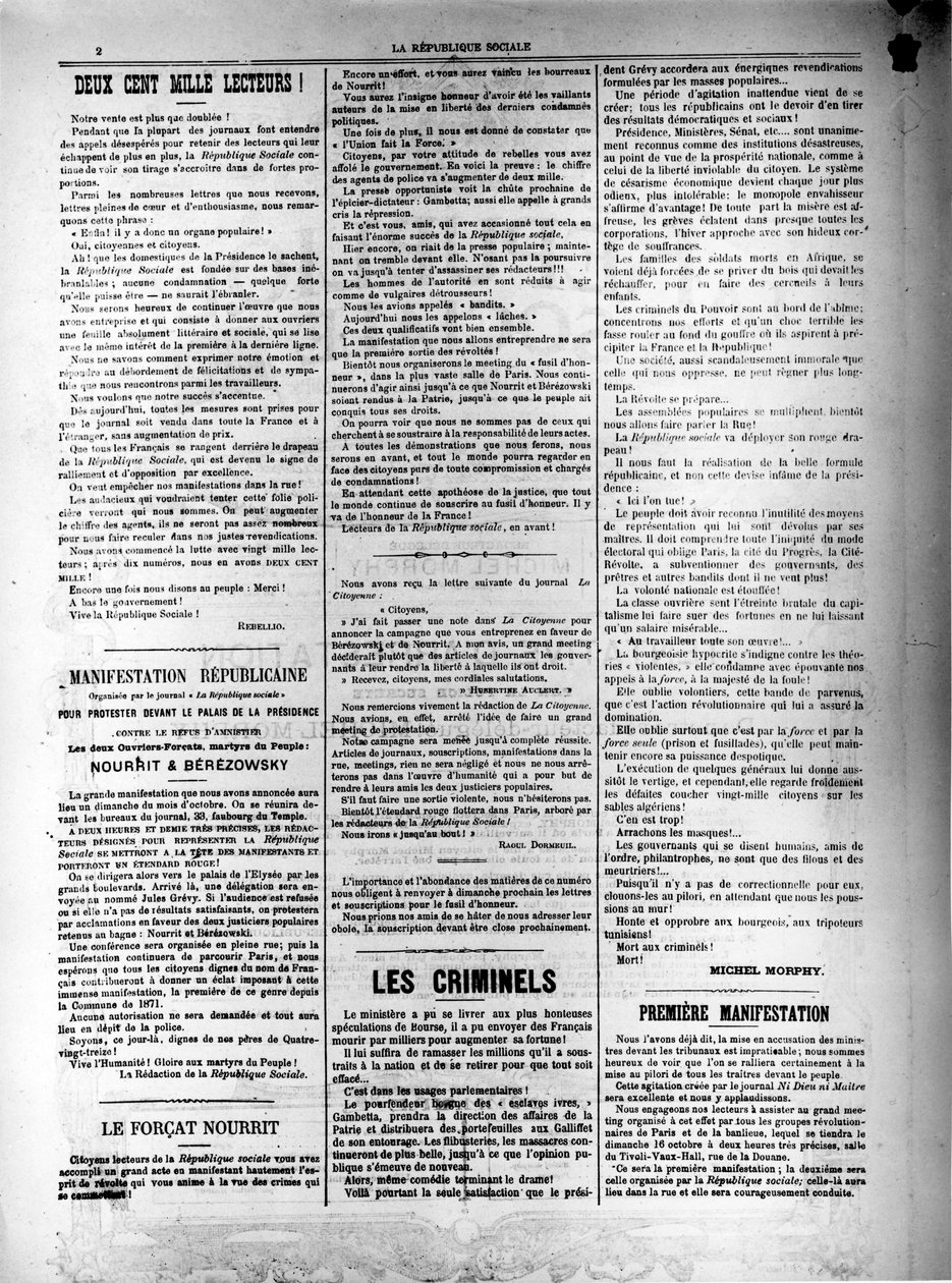 13 Ekim 1881 tarihli La Republique Sociale gazetesi by Unbekannt