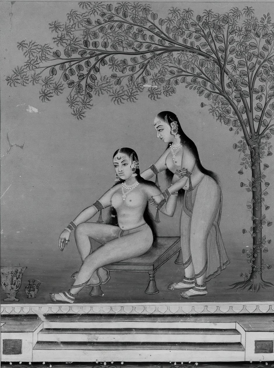 Bir Terasta Görevlisi ile Tuvaletinde Bayan, ca. 1800. by Unbekannt