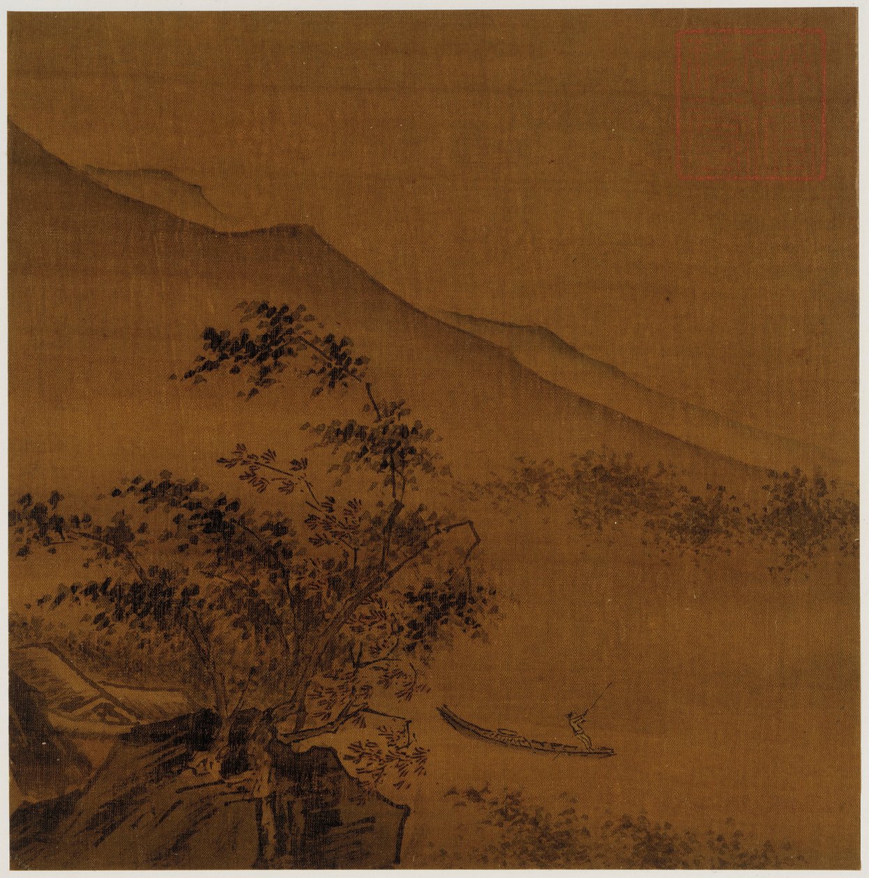Manzara: yamaçlar, kayalar, ağaçlar, ev ve bir tekne, Ming hanedanı, 1368-1644. by Unbekannt