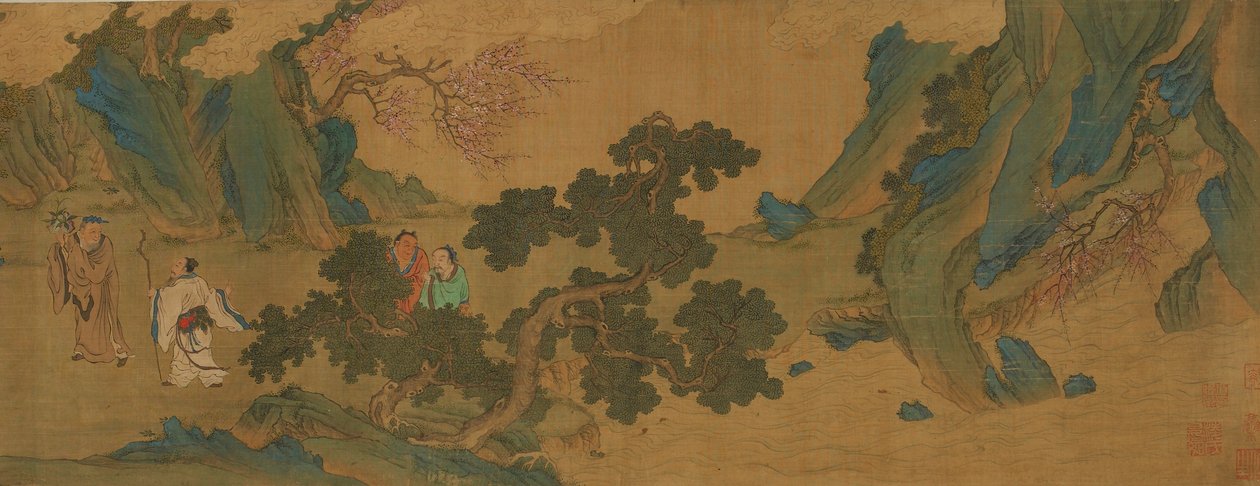 Dağlarda Taoist ölümsüzlerle manzara, Ming veya Qing hanedanı, 17. yüzyıl. by Unbekannt