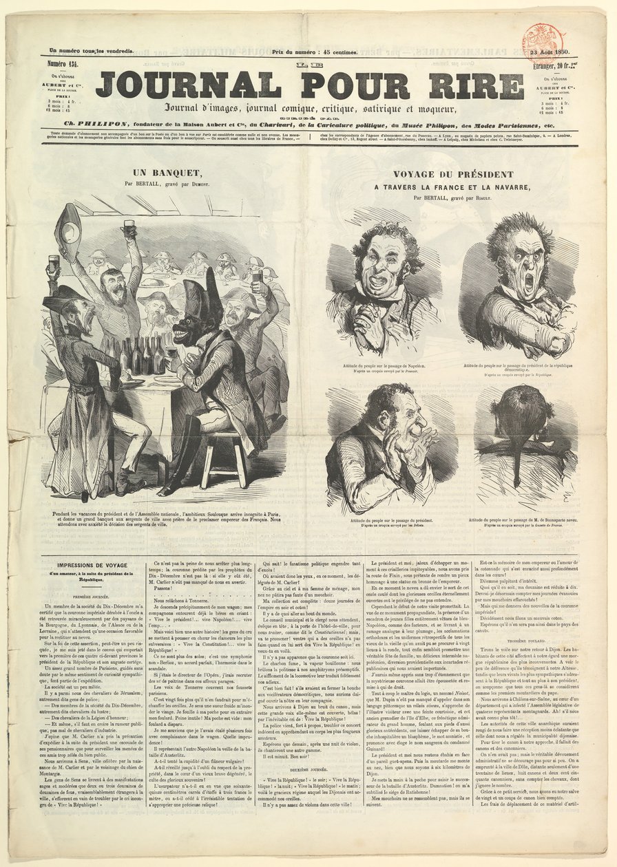 Le Journal Pour Rire, Journal diimages, Journal Comique, Critique, Satirique et..., 23 Ağustos 1850. by Unbekannt