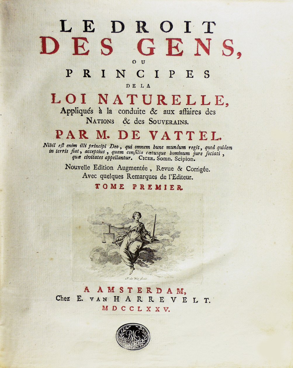 Davranışlara Uygulanan Milletler Yasası veya Doğal Hukuk İlkeleri, 1775. by Unbekannt