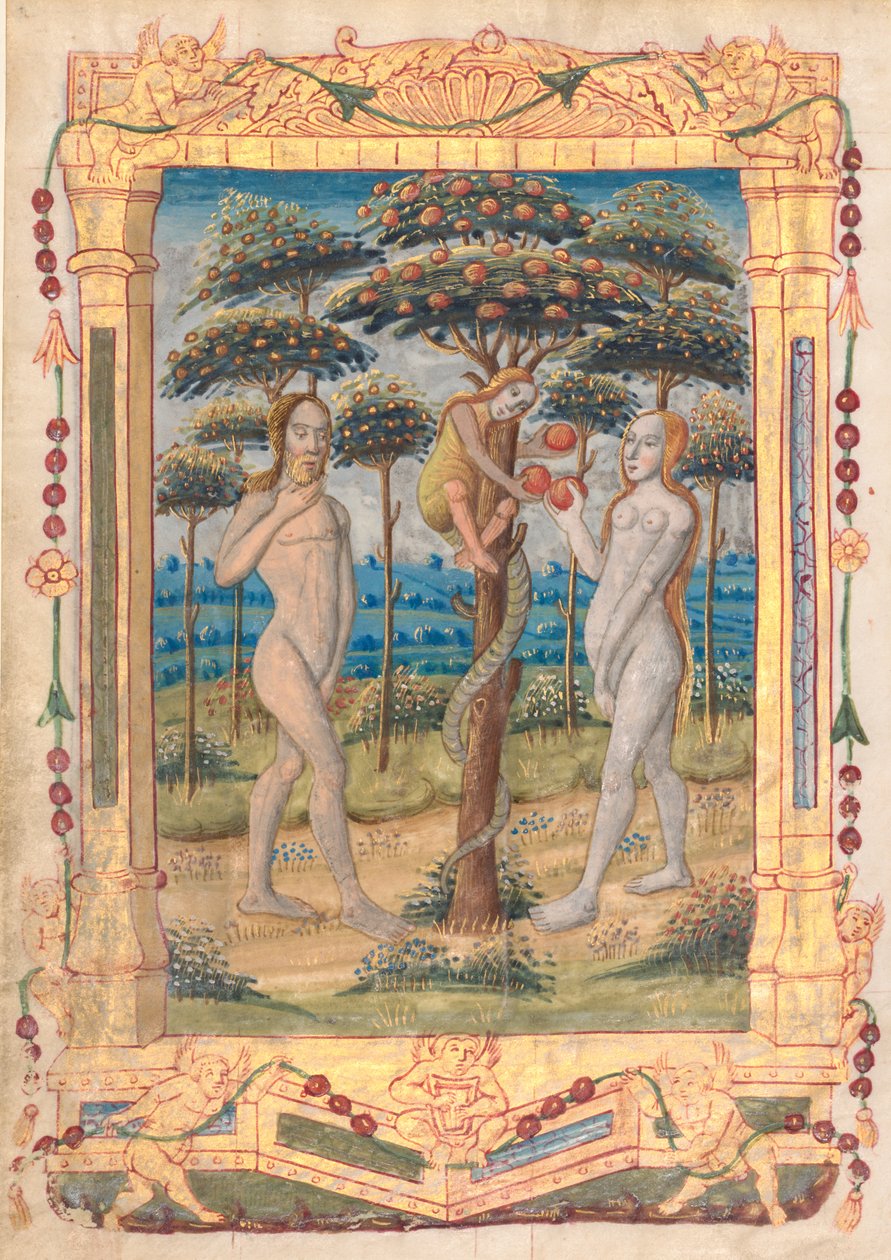 Saatler Kitabından Bir Yaprak: Adem ve Havva ve İnsanın Düşüşü...recto, c. 1510. by Unbekannt