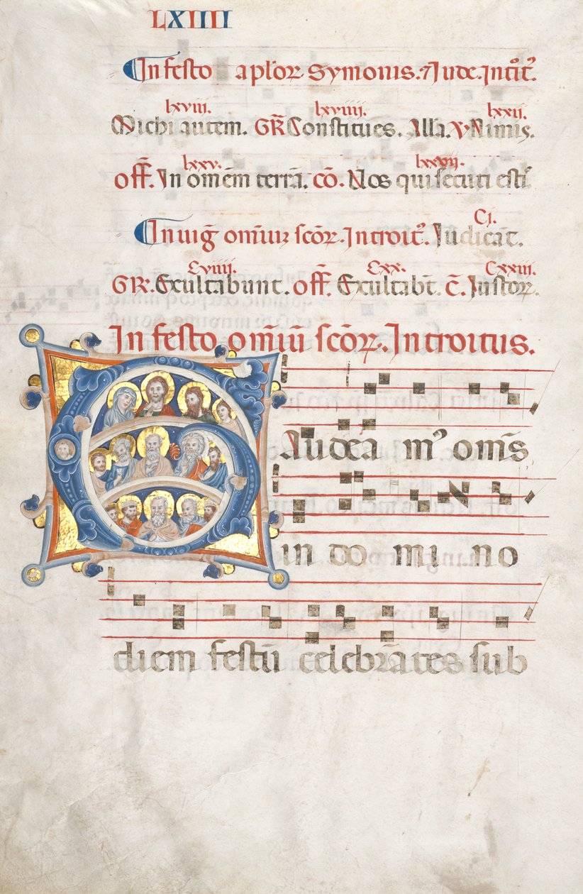 Kademeli Yaprak: İsa, Bakire ve Havarilerle İlk G, c. 1300. by Unbekannt