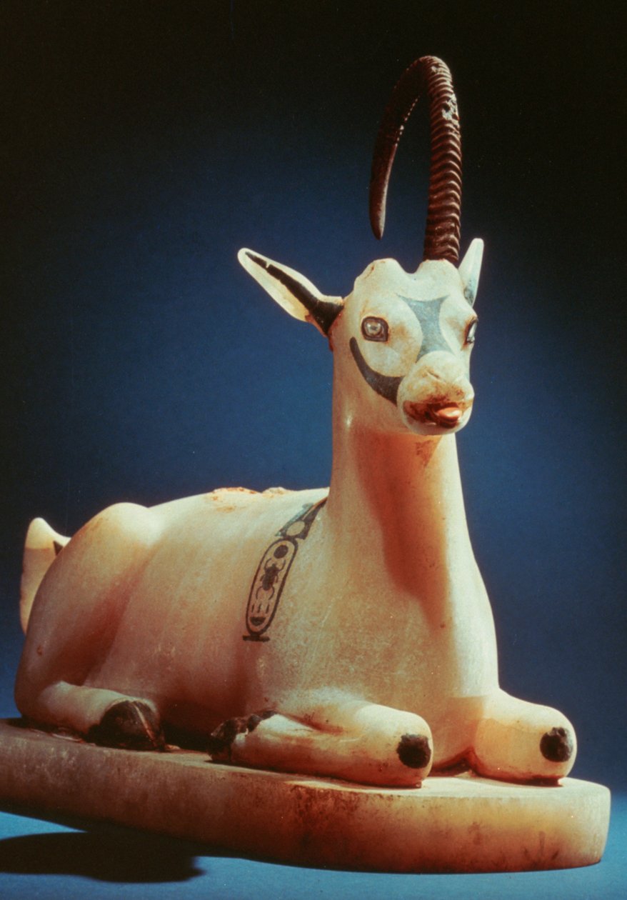 Tutankhamun mezarından dağ keçisi şeklinde bir merhem kavanozunun kapağı, MÖ 14. yüzyıl by Unbekannt