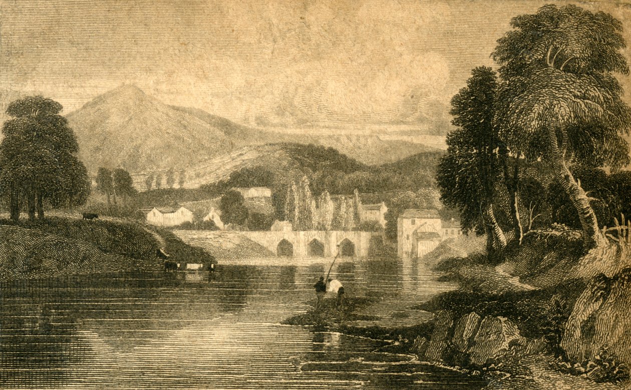 Llangollen Köprüsü, Dinas Bran Kalesi, Dee Nehri üzerinde: Kuzey Galler, 19. yüzyıl. by Unbekannt