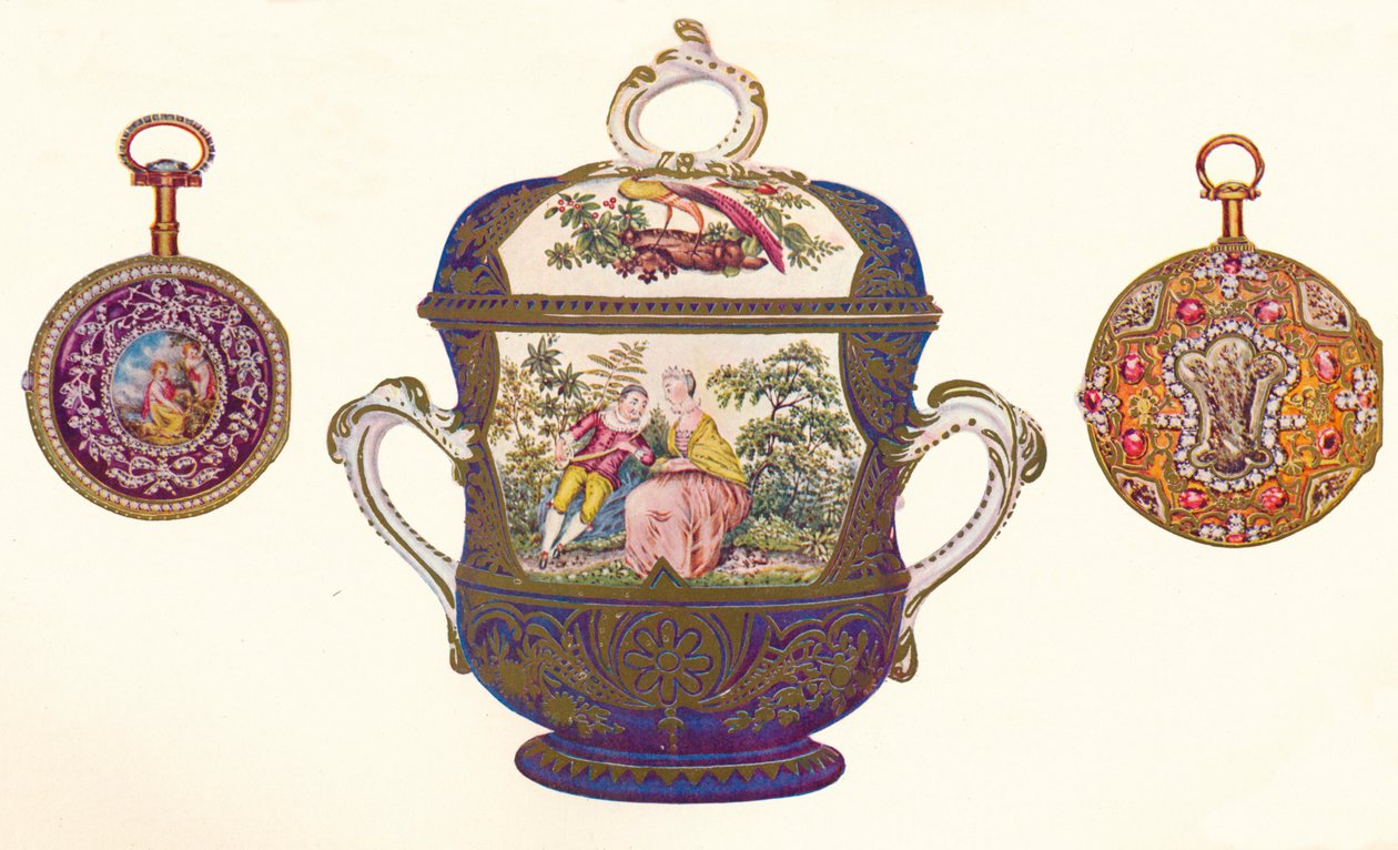 Louis XVI. Altın Tekrarlayıcı, c.1770, Eski Chelsea Porselen Porringer ve Kapak, c.1710, 1903 by Unbekannt
