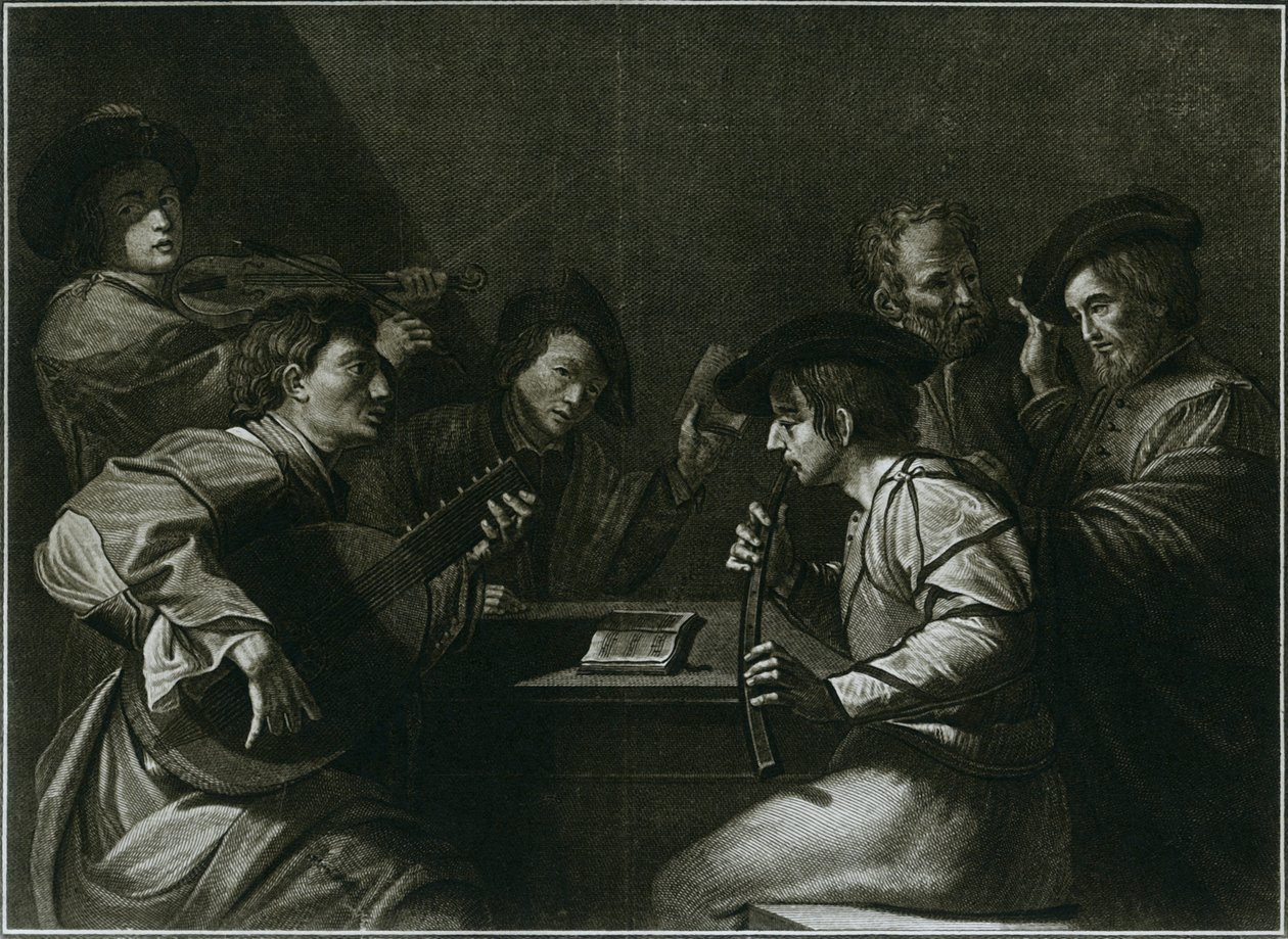 Ud, keman ve siyah kavisli çinko, 1784 yılının İtalyan gravürü, 1948 by Unbekannt