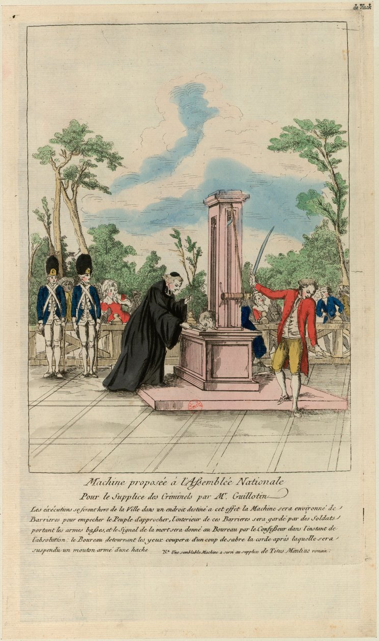 Bay Guillotin tarafından suçlulara işkence yapılması için Millet Meclisine önerilen makine, c. 1790. by Unbekannt