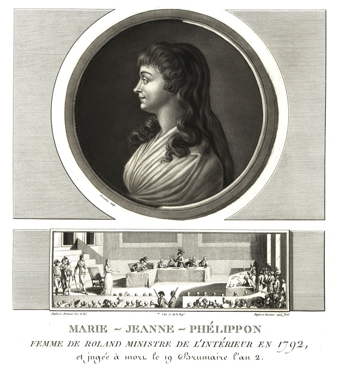 Madame Roland veya Marie-Jeanne Phelippon (1754-1793), Girondist, kocası Jean-Marie Roland de la Platiere ile birlikte by Unbekannt