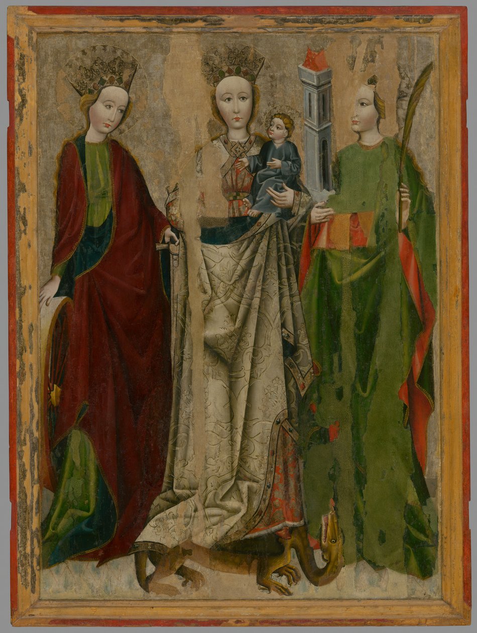 Madonna, St. Catherine ve Barbara arasında bir ejderha üzerinde by Unbekannt