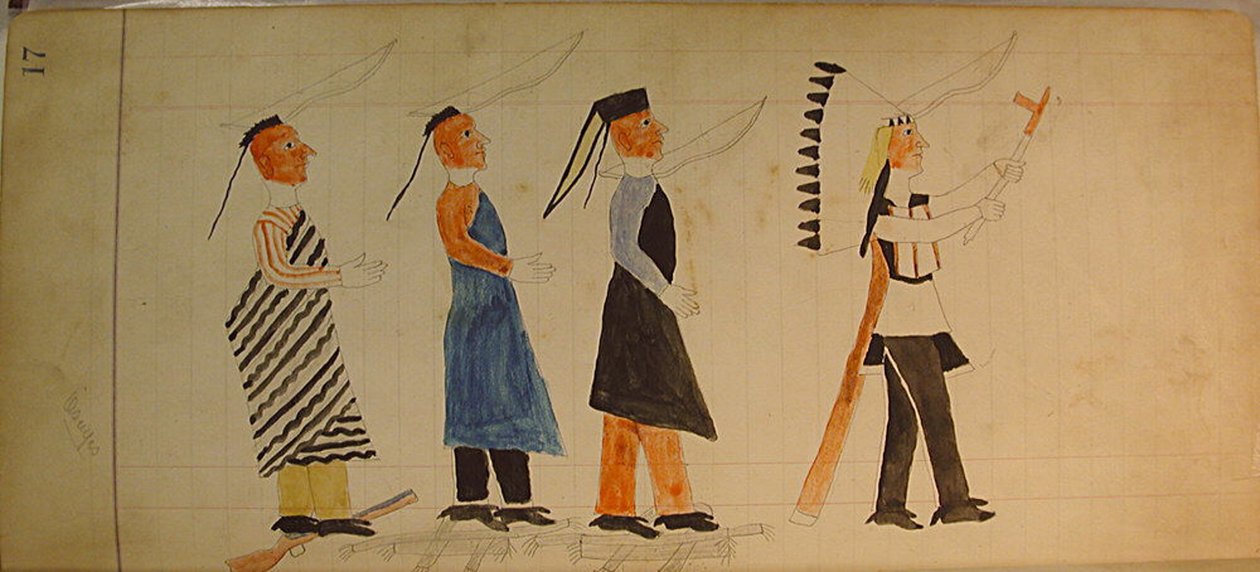 Maffet Ledger: Bir şefi takip eden üç Kızılderili, yaklaşık. 1874-81. by Unbekannt