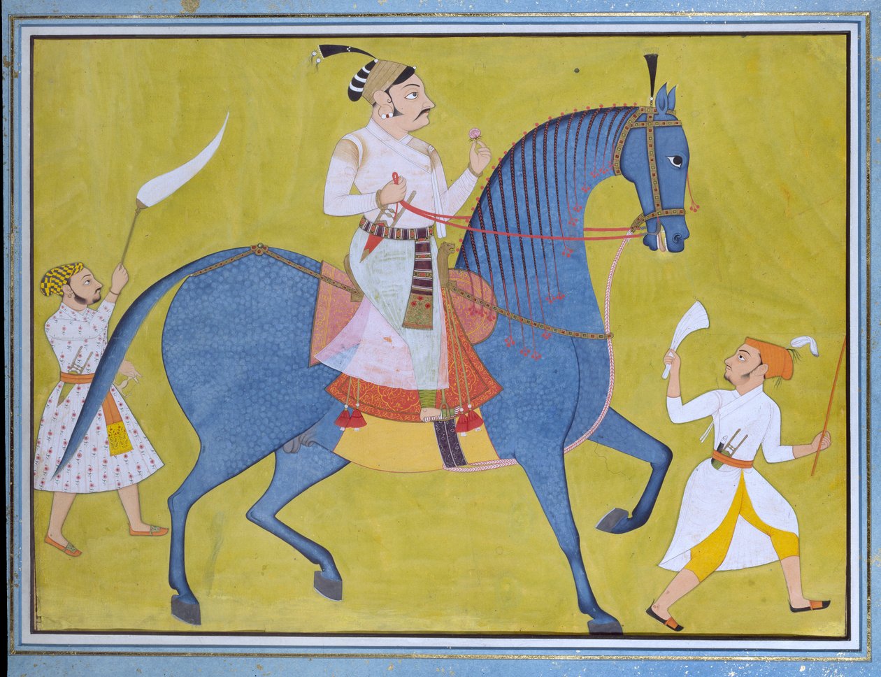 Sawar binme Maharaja Pratap Singh, yaya iki görevli ile, c1700 by Unbekannt